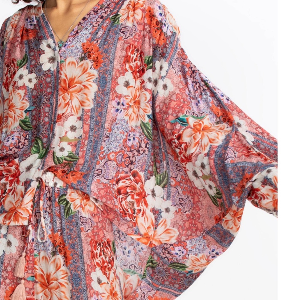 Johnny Was Jade Ingrid Multicolor Floral Batwing Notch Neck Boho Flowy Blouse - Picture 12 of 12